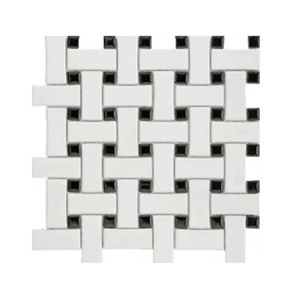 Array White & Black Porcelain Matte Basketweave Mosaic Tile-American Tile Depot