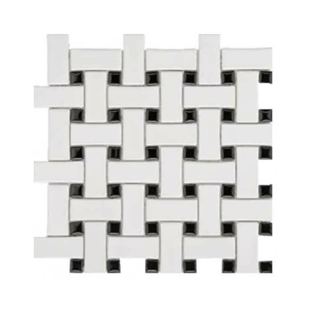 Array White & Black Porcelain Matte Basketweave Mosaic Tile-American Tile Depot