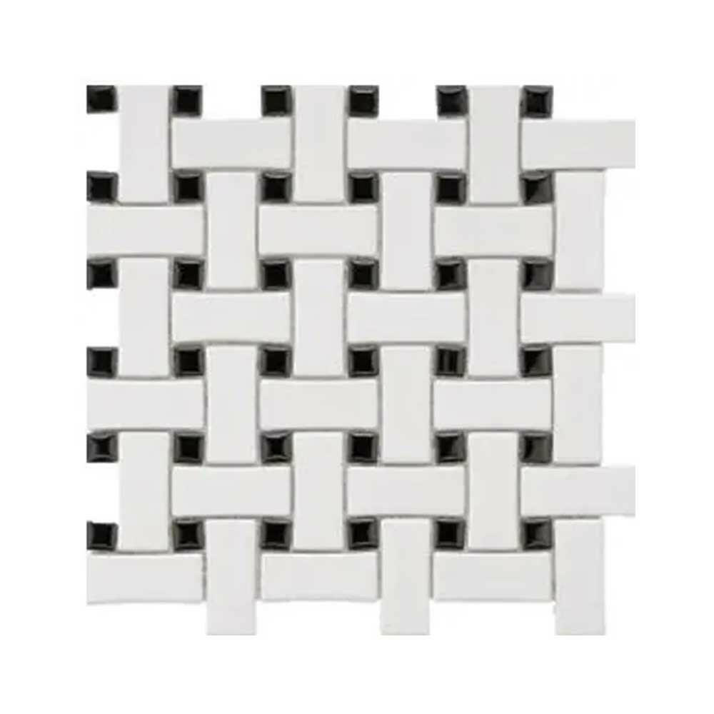 Array White & Black Porcelain Matte Basketweave Mosaic Tile-American Tile Depot
