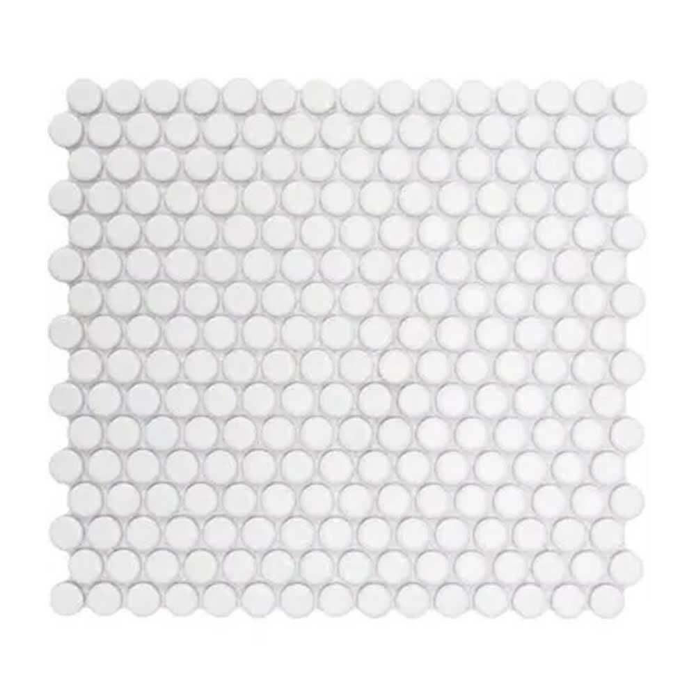 Array White Porcelain Glossy Penny Round Mosaic Tile