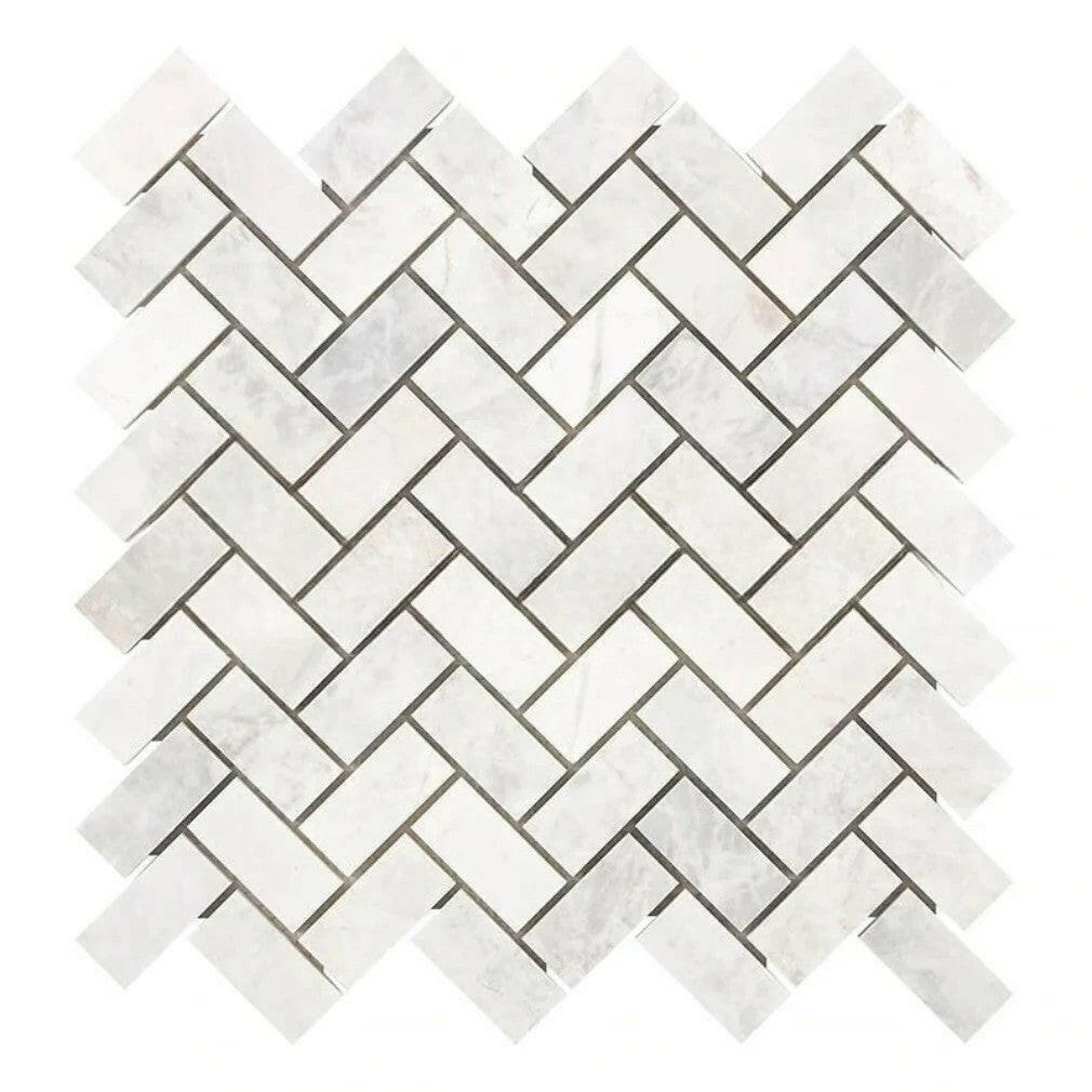 Bianco Congelato Dolomite Leathered 1 x 2 Herringbone Mosaic Tile-American Tile Depot
