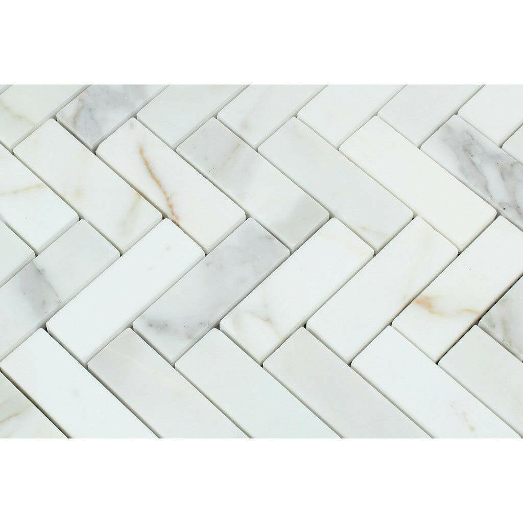 Calacatta Gold Marble Honed 1 x 3 Herringbone Mosaic Tile-American Tile Depot