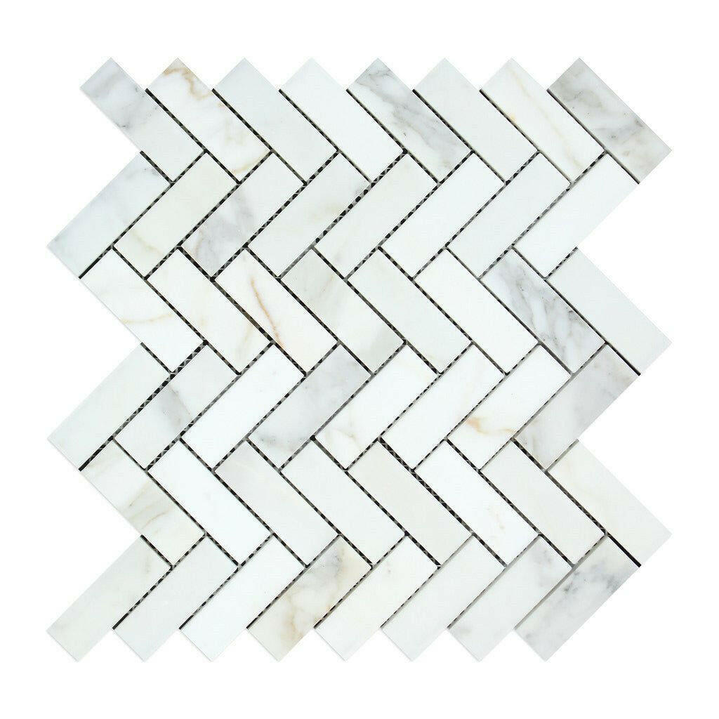 Calacatta Gold Marble Honed 1 x 3 Herringbone Mosaic Tile-American Tile Depot
