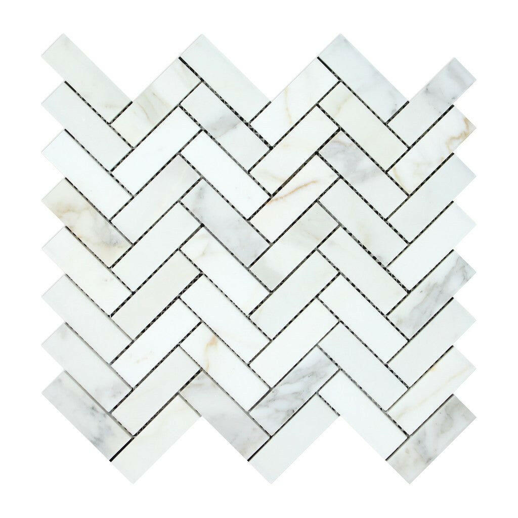 Calacatta Gold Marble Honed 1 x 3 Herringbone Mosaic Tile-American Tile Depot
