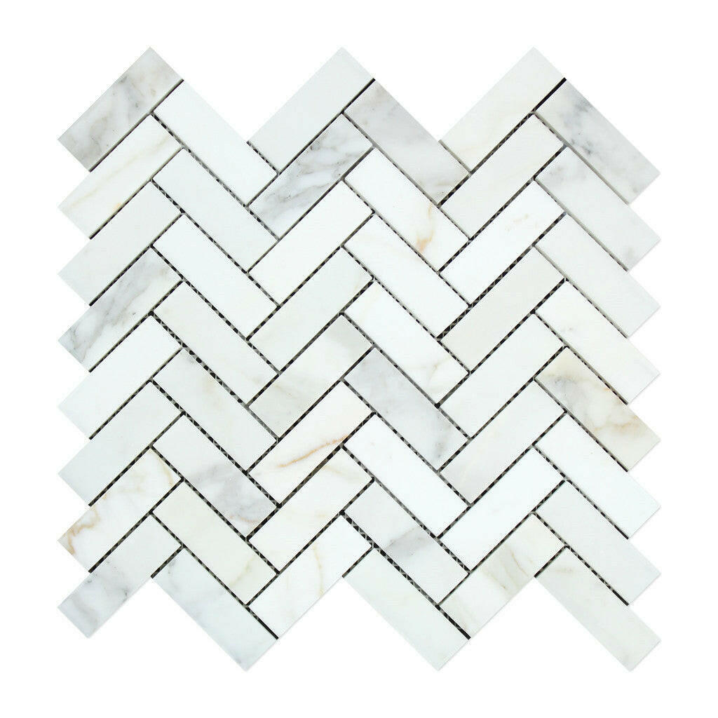 Calacatta Gold Marble Honed 1 x 3 Herringbone Mosaic Tile-American Tile Depot