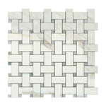 Calacatta Gold Marble Polished Basketweave Mosaic Tile w/ Ming-Green Dots-American Tile Depot