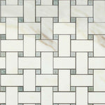 Calacatta Gold Marble Polished Basketweave Mosaic Tile w/ Ming-Green Dots-American Tile Depot