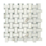 Calacatta Gold Marble Polished Basketweave Mosaic Tile w/ Ming-Green Dots-American Tile Depot