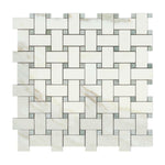Calacatta Gold Marble Polished Basketweave Mosaic Tile w/ Ming-Green Dots-American Tile Depot