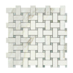 Calacatta Gold Marble Polished Basketweave Mosaic Tile w/ Ming-Green Dots-American Tile Depot