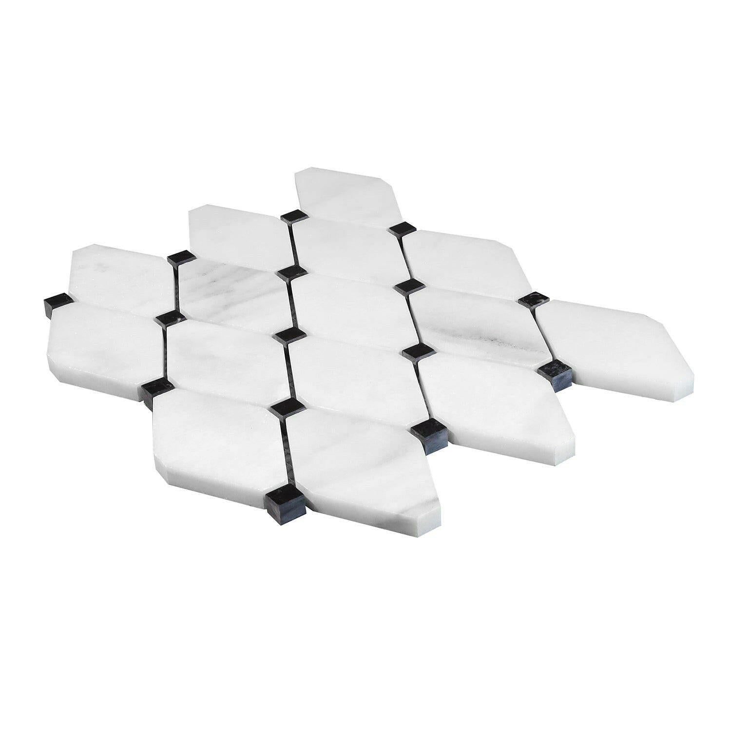 Calacatta Oliva Marble Honed Long Octave Mosaic Tile w/ Black Dots-American Tile Depot