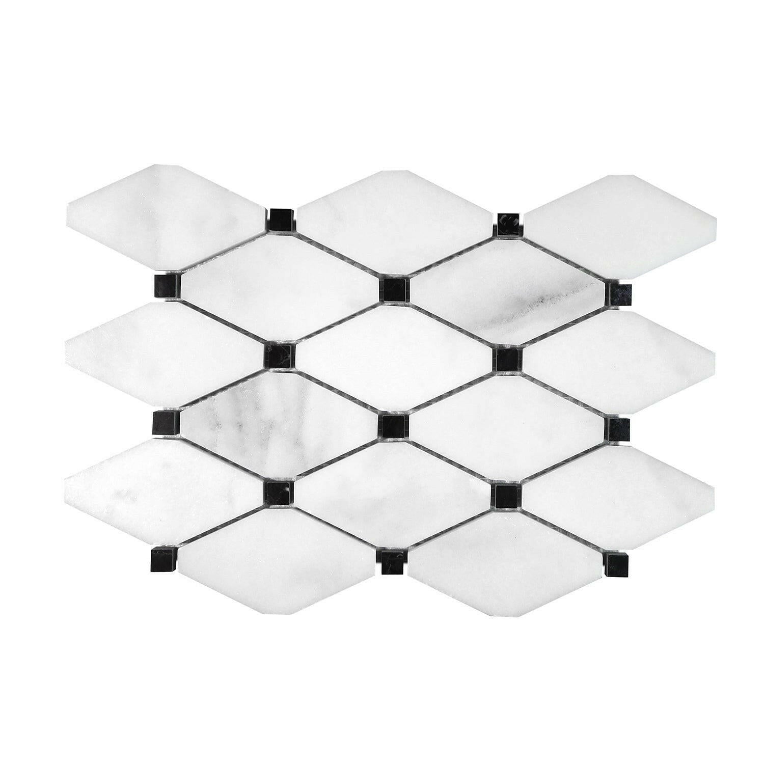 Calacatta Oliva Marble Honed Long Octave Mosaic Tile w/ Black Dots-American Tile Depot