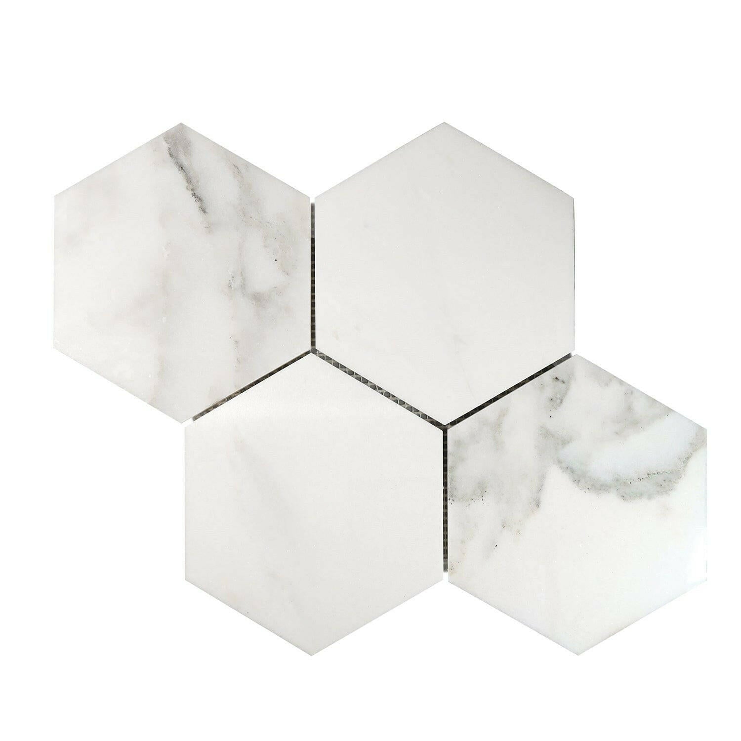 Calacatta Oliva Marble Polished 6" Hexagon Mosaic Tile-American Tile Depot