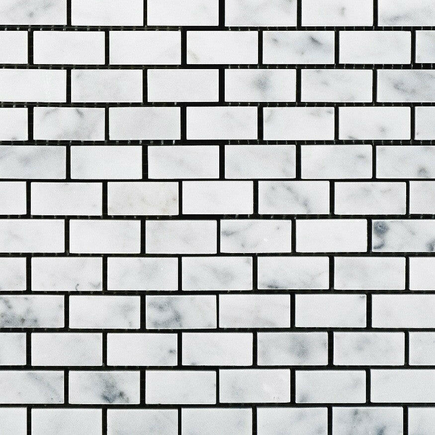 Carrara White Marble Honed Baby Brick Mosaic Tile-American Tile Depot