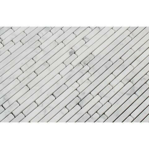 Carrara White Marble Honed Bamboo Sticks Mosaic ( Single-Color Carrara )-American Tile Depot