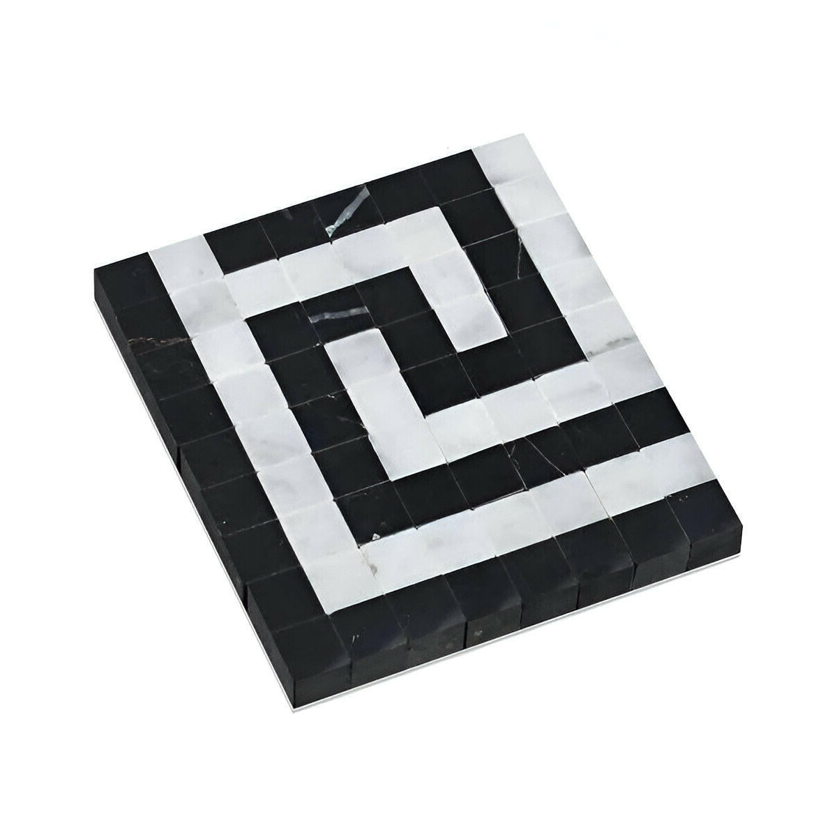 Carrara White Marble Honed Greek Key Border Corner w/ Black Dots - American Tile Depot