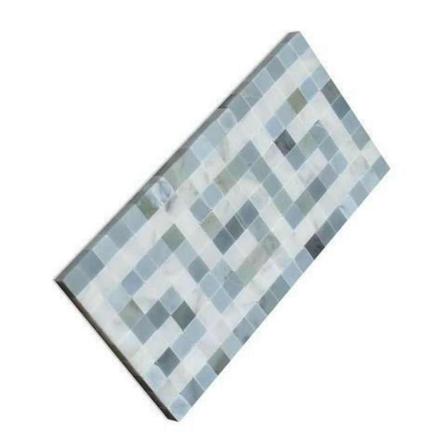 Carrara White Marble Polished Greek Key Border w/ Blue-Gray Dots - American Tile Depot