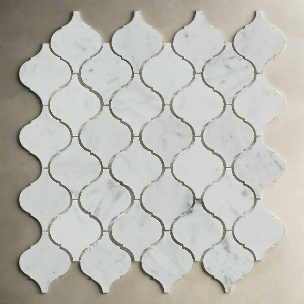 Carrara White Marble Honed Lantern Arabesque Mosaic Tile-American Tile Depot