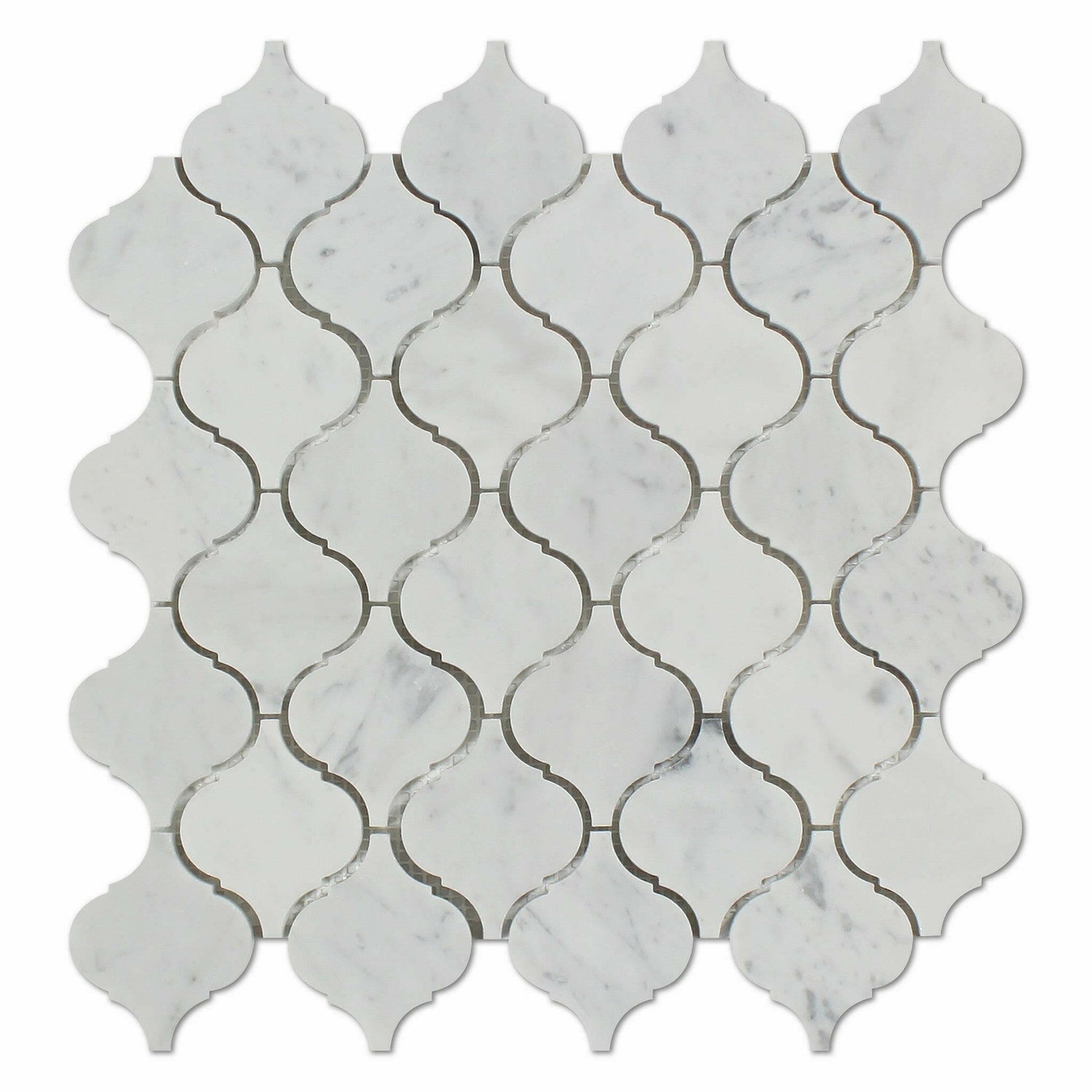 Carrara White Marble Honed Lantern Arabesque Mosaic Tile-American Tile Depot