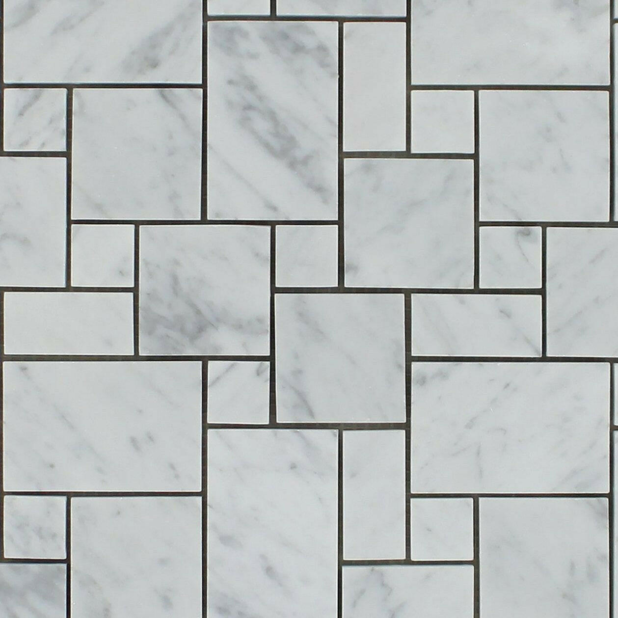 Carrara White Marble Honed Mini Versailles Mosaic Tile-American Tile Depot