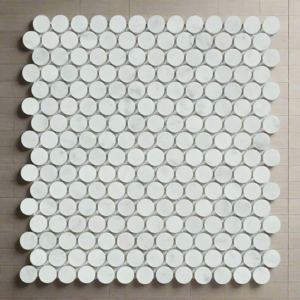 Carrara White Marble Honed Penny Round Mosaic Tile-American Tile Depot