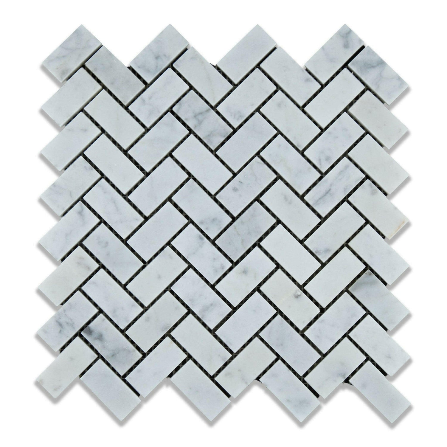 Carrara White Marble Polished 1 x 2 Herringbone Mosaic Tile-American Tile Depot
