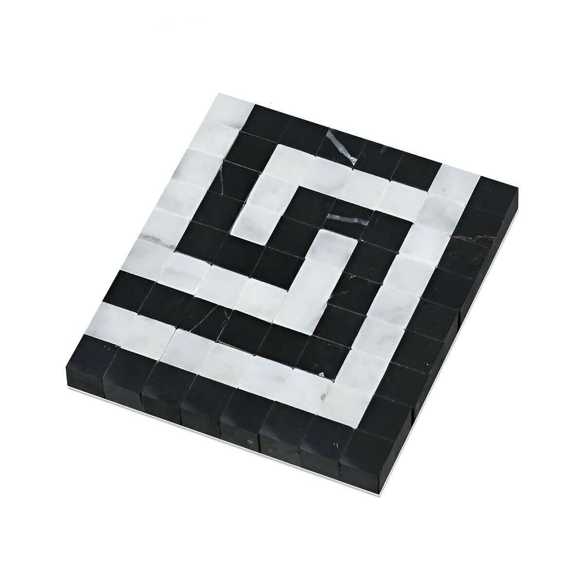 Carrara White Marble Polished Greek Key Border Corner w / Black Dots-American Tile Depot