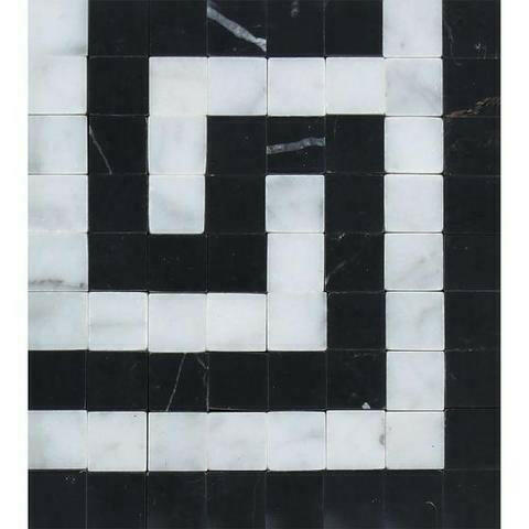 Carrara White Marble Polished Greek Key Border Corner w / Black Dots-American Tile Depot
