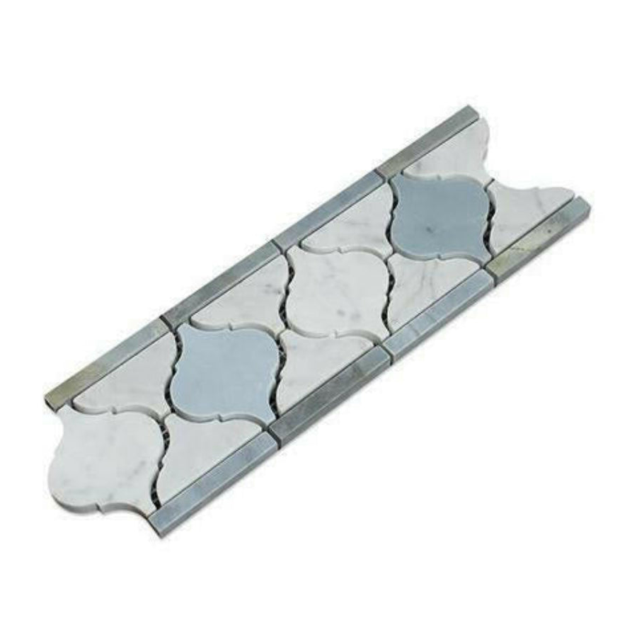 Carrara White Marble Polished Lantern Border w/ Blue-Gray Dots - American Tile Depot