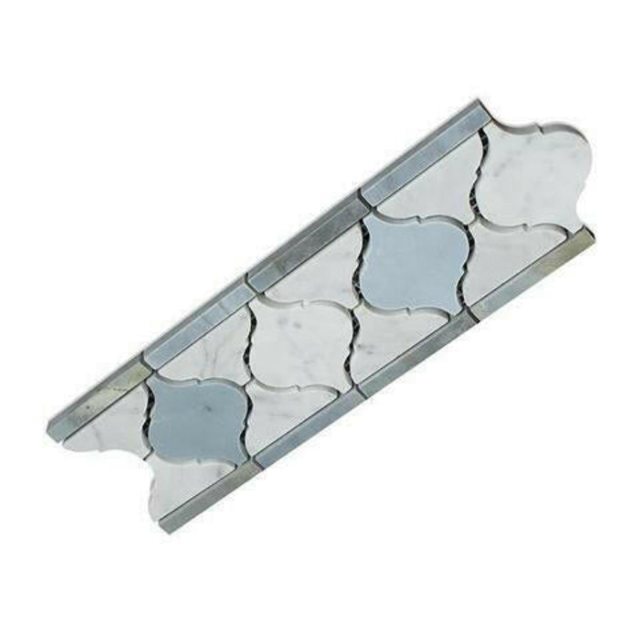 Carrara White Marble Polished Lantern Border w/ Blue-Gray Dots - American Tile Depot