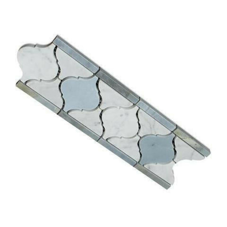 Carrara White Marble Polished Lantern Border w/ Blue-Gray Dots - American Tile Depot