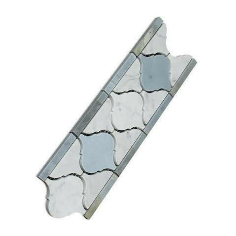 Carrara White Marble Polished Lantern Border w/ Blue-Gray Dots - American Tile Depot