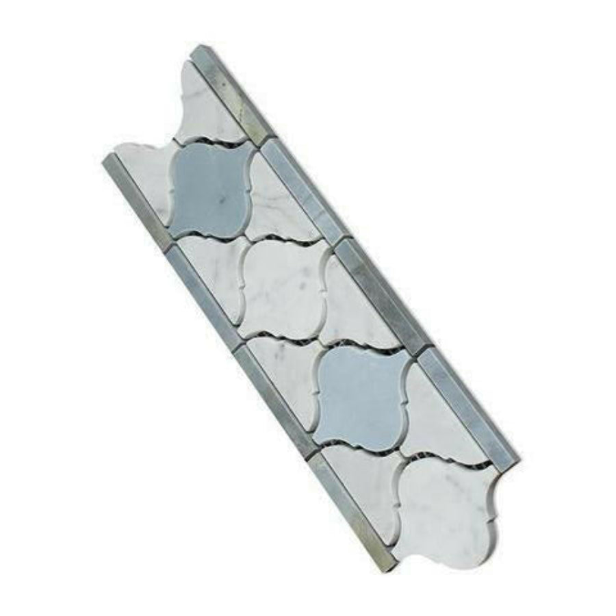 Carrara White Marble Polished Lantern Border w/ Blue-Gray Dots - American Tile Depot