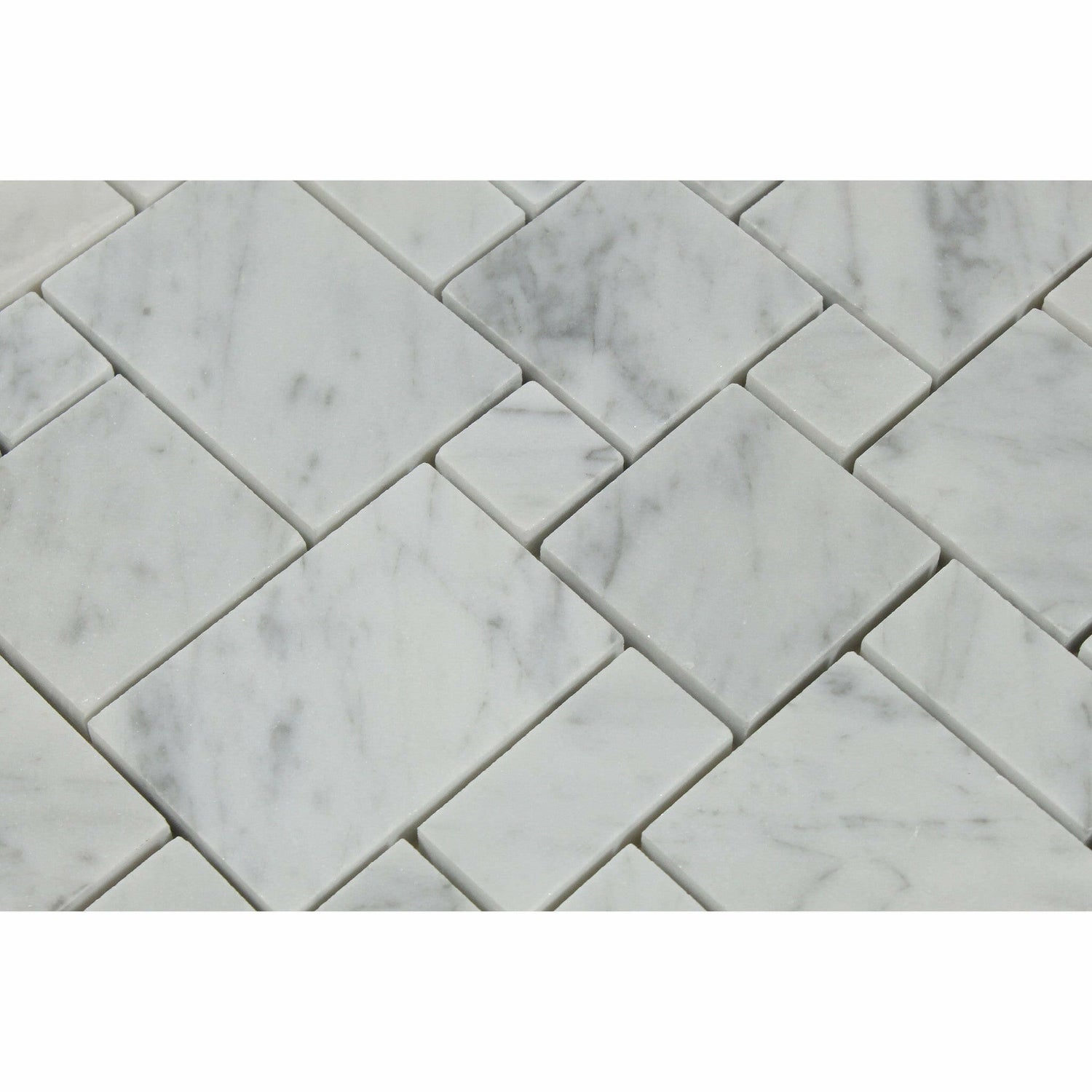 Carrara White Marble Polished Mini Versailles Mosaic Tile-American Tile Depot