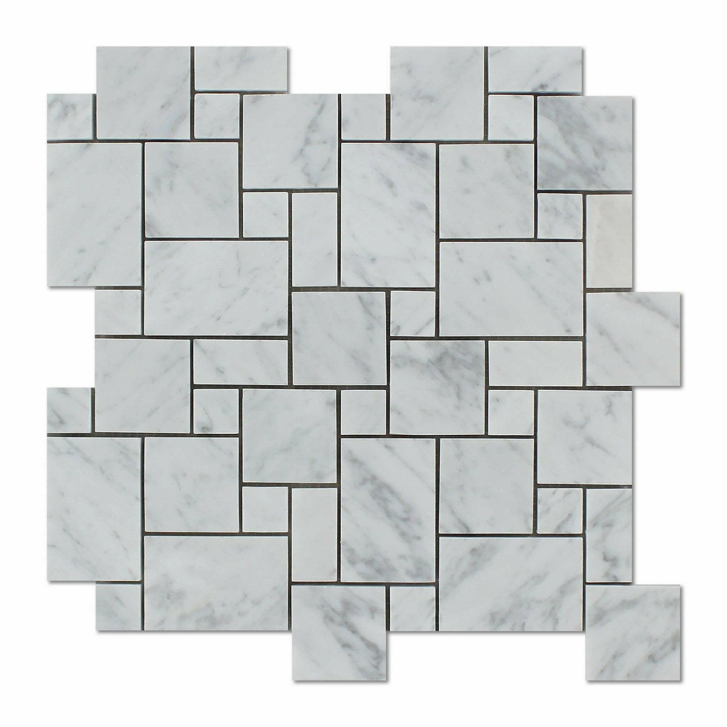 Carrara White Marble Polished Mini Versailles Mosaic Tile-American Tile Depot