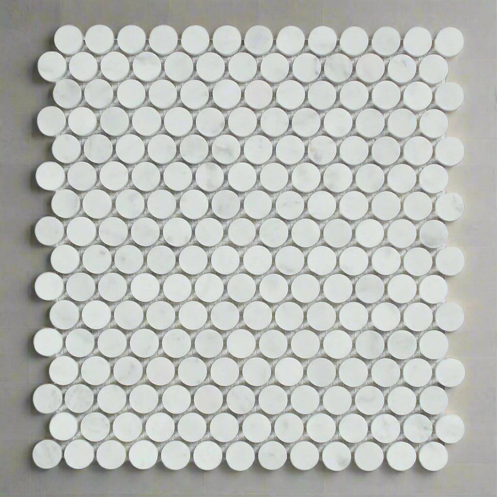 Carrara White Marble Polished Penny Round Mosaic Tile-American Tile Depot