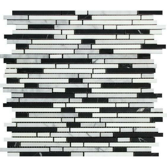 Carrara White Marble Polished Tricolor Bamboo Sticks Mosaic (Carrara + Thassos + Black)-American Tile Depot