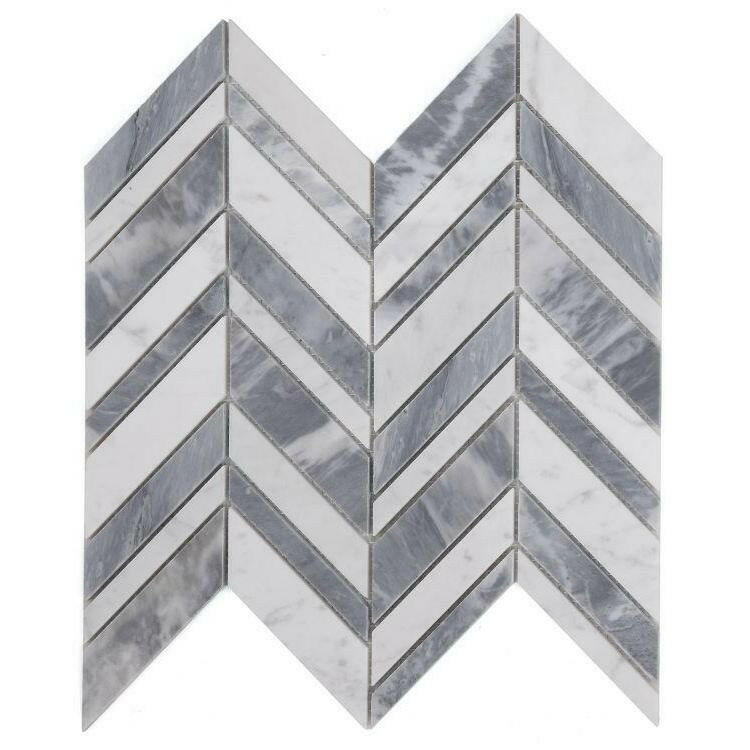 Chevron Shadow Lava Polished Marble Mosaic Tile-American Tile Depot