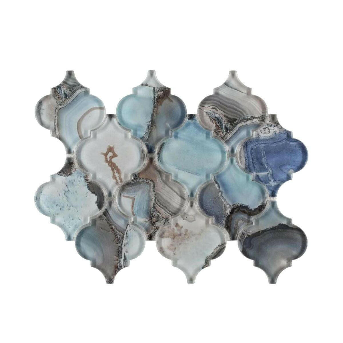 Clam Aladdin Blue Glossy Arabesque Glass Mosaic Wall Tile
