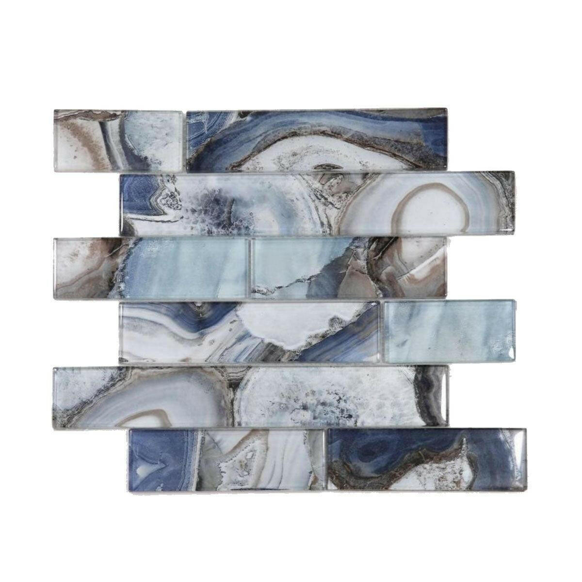 Clam Casale Blue Glossy Subway Glass Mosaic Wall Tile