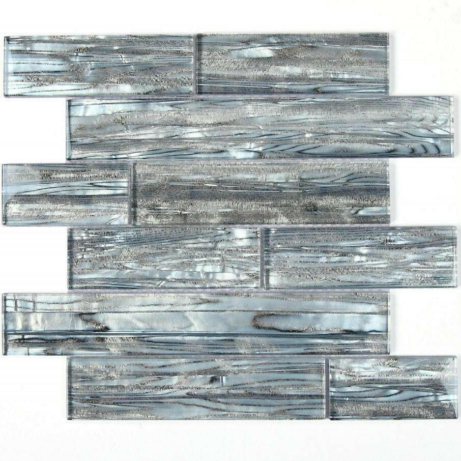Clam Casale Silver Multi Size Glossy Subway Glass Mosaic Wall Tile