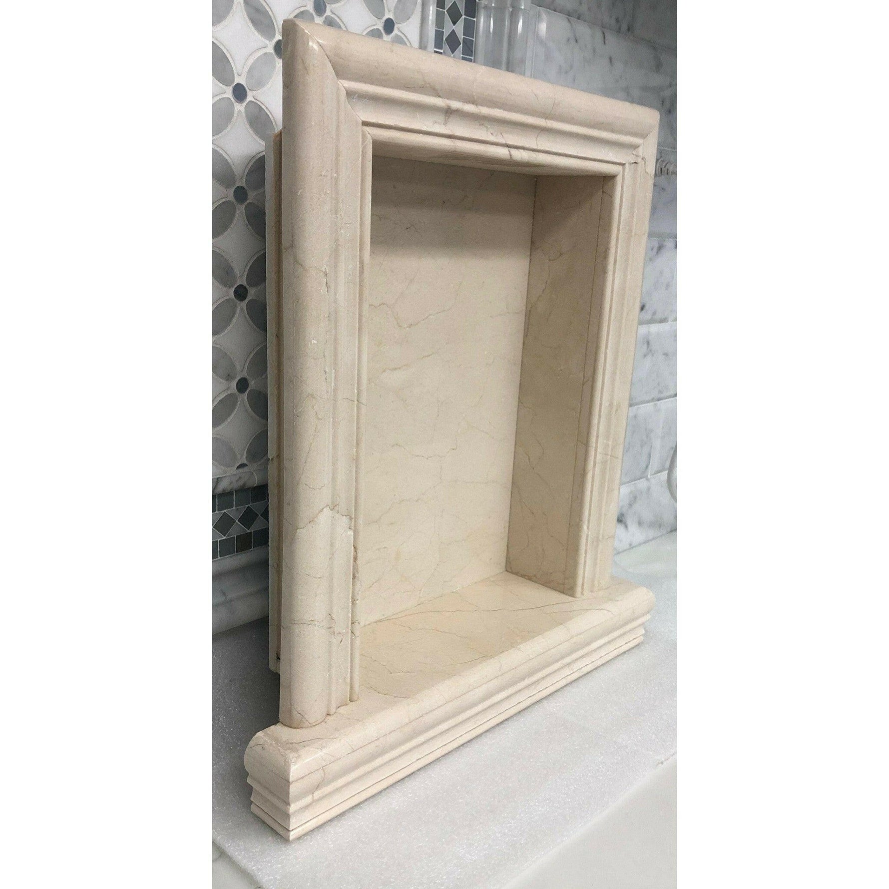 Crema Marfil Marble Hand-Made Custom Shampoo Niche / Shelf - LARGE - Honed-American Tile Depot