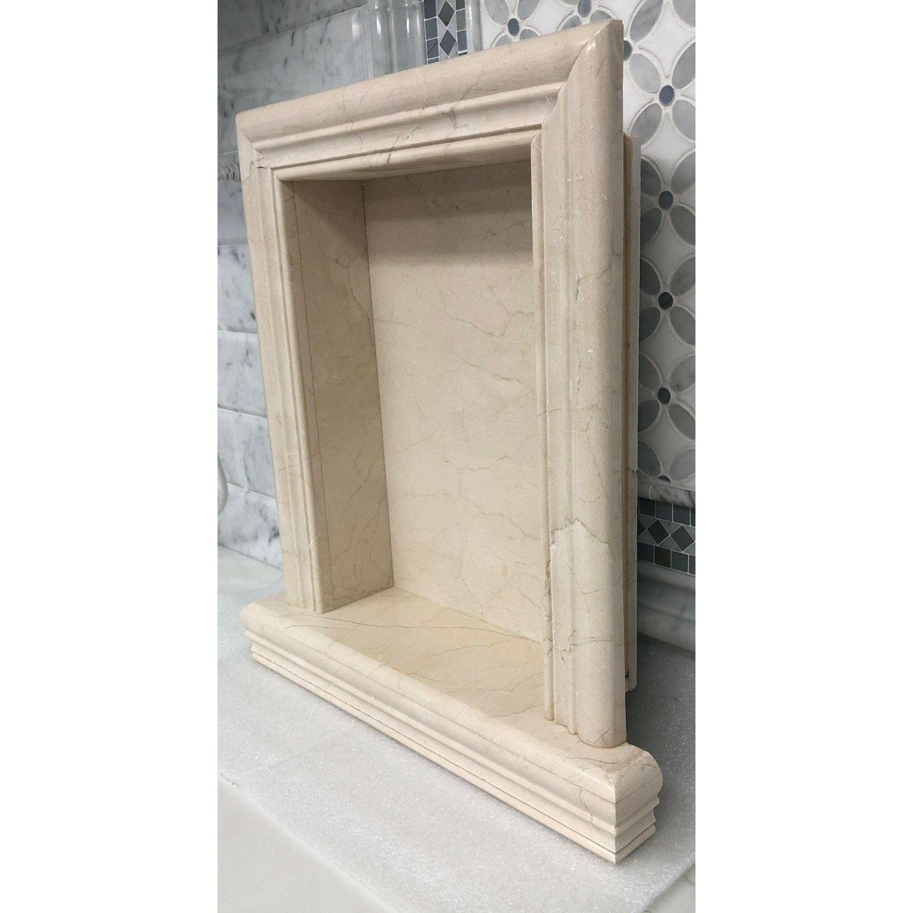 Crema Marfil Marble Hand-Made Custom Shampoo Niche / Shelf - LARGE - Honed-American Tile Depot