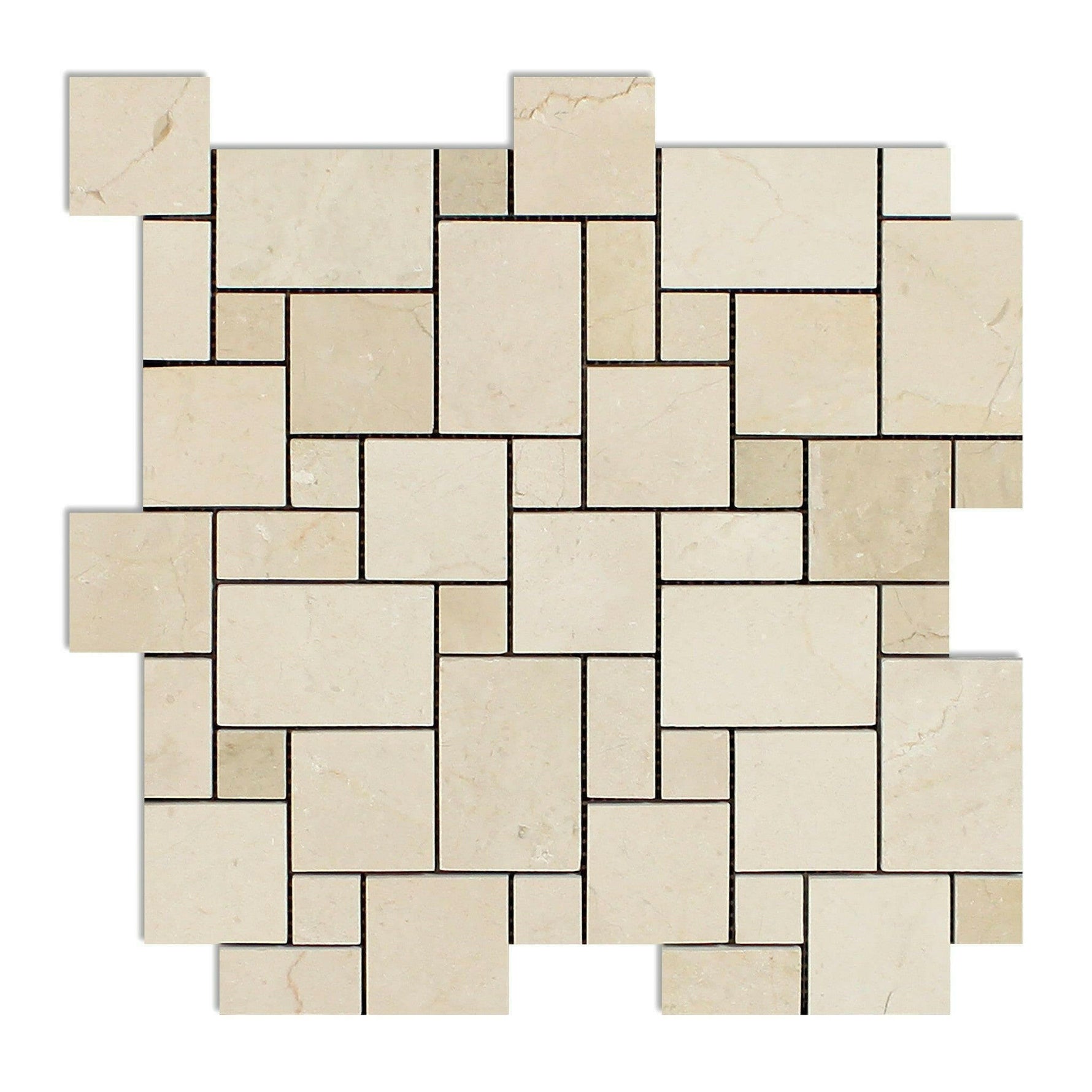 Crema Marfil Marble Honed Mini Versailles Mosaic Tile-American Tile Depot