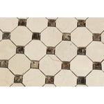 Crema Marfil Marble Honed Octagon Mosaic Tile w/ Emperador Dark Dots-American Tile Depot