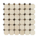 Crema Marfil Marble Honed Octagon Mosaic Tile w/ Emperador Dark Dots-American Tile Depot