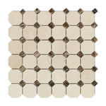 Crema Marfil Marble Honed Octagon Mosaic Tile w/ Emperador Dark Dots-American Tile Depot