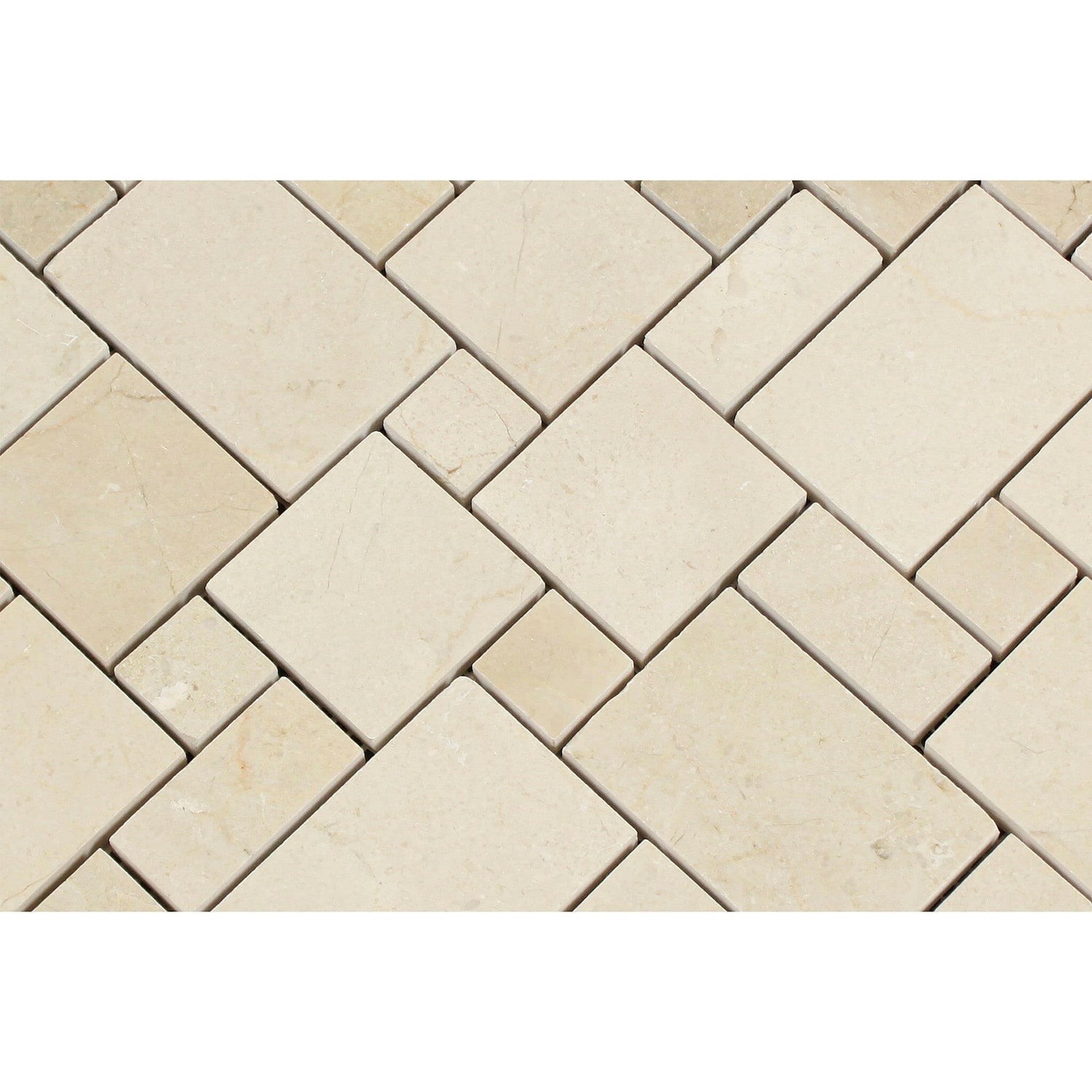 Crema Marfil Marble Polished Mini Versailles Mosaic Tile-American Tile Depot