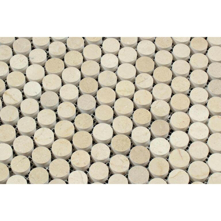 Crema Marfil Marble Polished Penny Round Mosaic Tile-American Tile Depot
