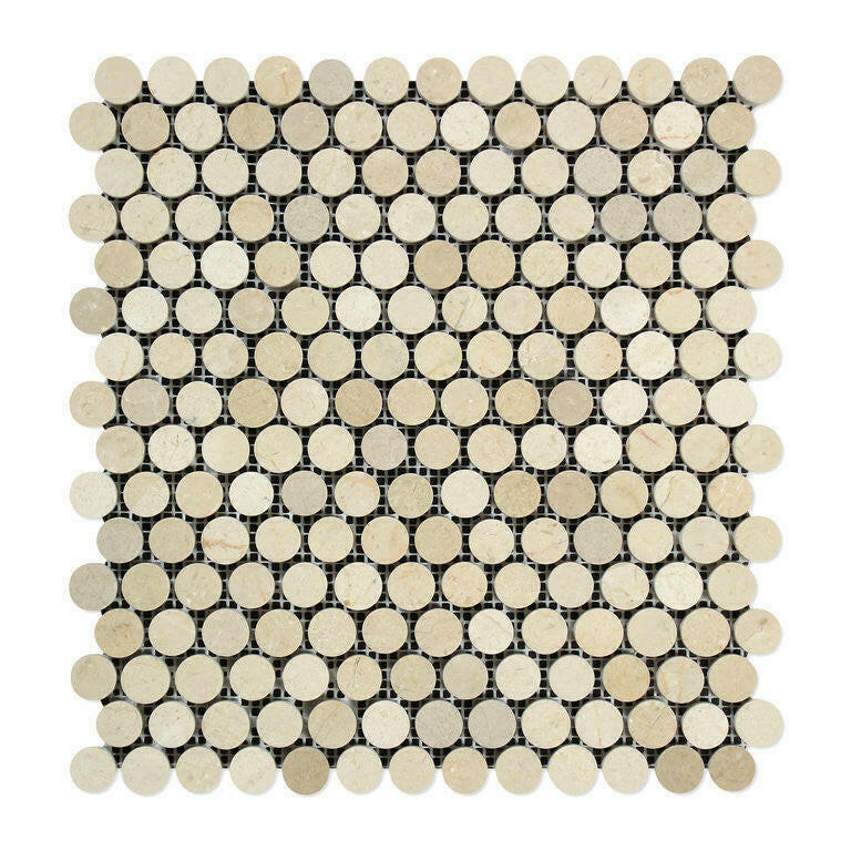 Crema Marfil Marble Polished Penny Round Mosaic Tile-American Tile Depot